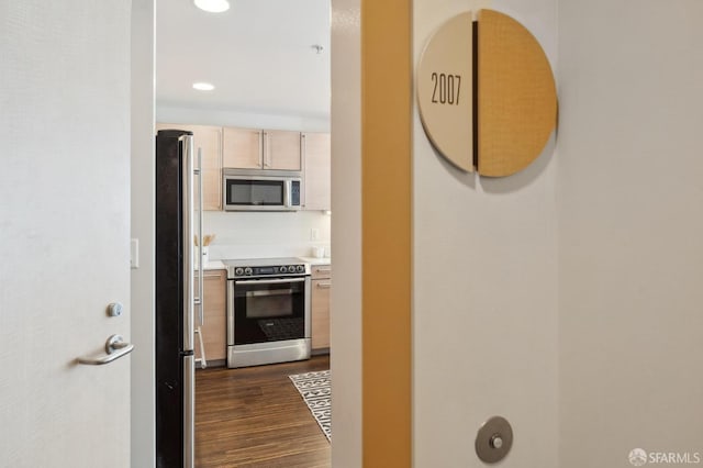 interior space with dark wood-type flooring