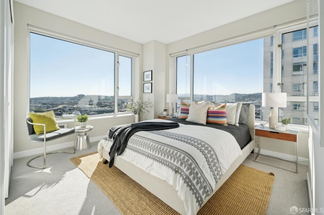 carpeted bedroom with multiple windows