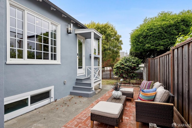 20 Rossmoor Dr, San Francisco, CA 94132 - fenced backyard with a patio area, entry steps, and outdoor lounge area