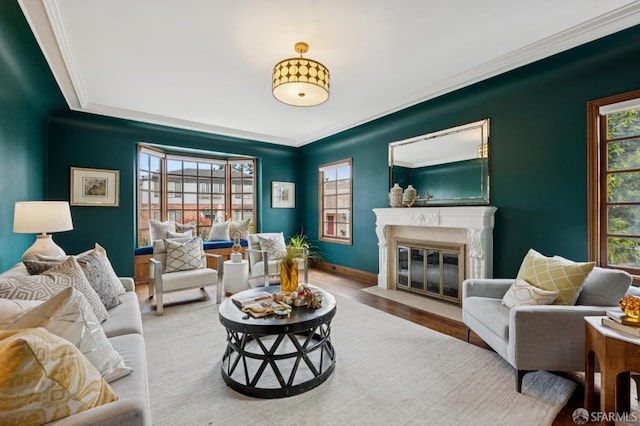 20 Rossmoor Dr, San Francisco, CA 94132 - living area with ornamental molding, a premium fireplace, baseboards, and wood finished floors