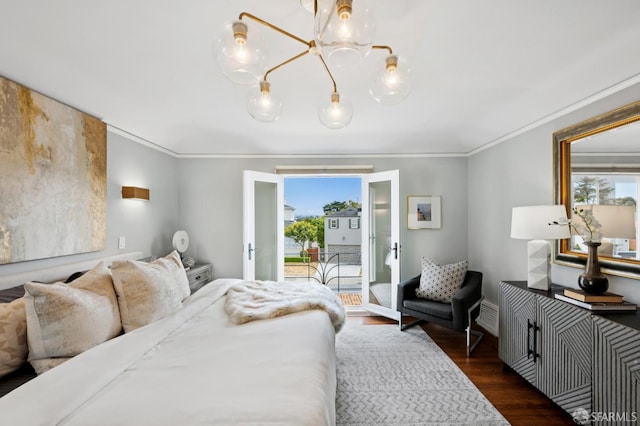 20 Rossmoor Dr, San Francisco, CA 94132 - bedroom featuring access to outside, multiple windows, dark wood-style floors, and ornamental molding