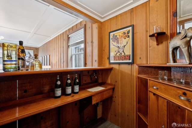 20 Rossmoor Dr, San Francisco, CA 94132 - bar area featuring ornamental molding and wooden walls