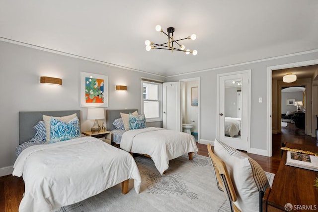 20 Rossmoor Dr, San Francisco, CA 94132 - bedroom with a chandelier, wood finished floors, baseboards, and ensuite bath