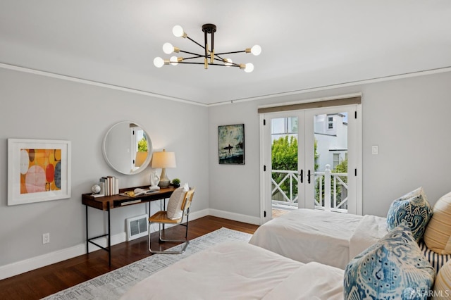 20 Rossmoor Dr, San Francisco, CA 94132 - bedroom featuring french doors, a chandelier, access to outside, and baseboards