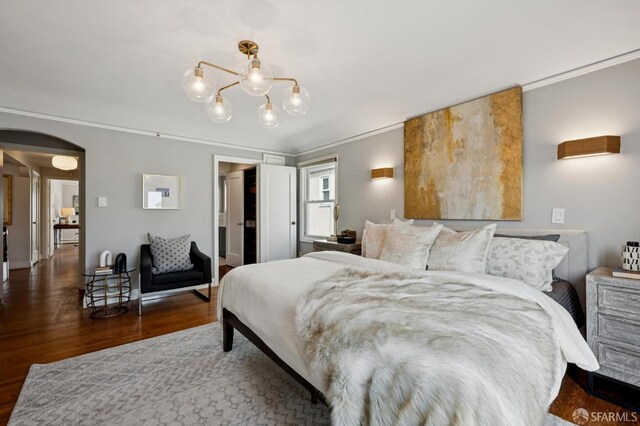 20 Rossmoor Dr, San Francisco, CA 94132 - bedroom with arched walkways, wood finished floors, and crown molding