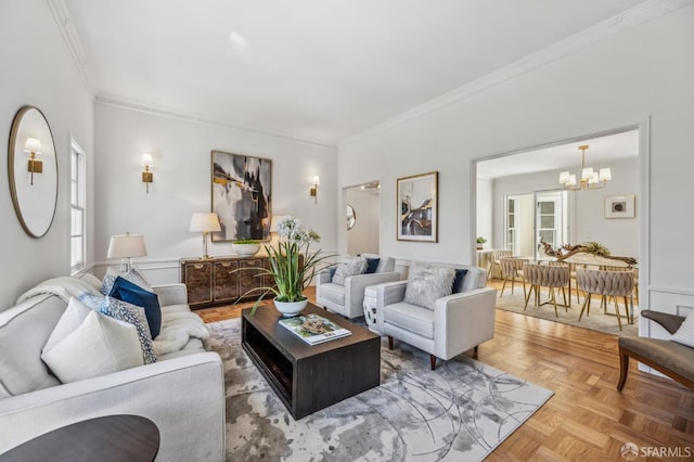 25 Roselyn Ter, San Francisco, CA 94118 - living area featuring a chandelier and ornamental molding