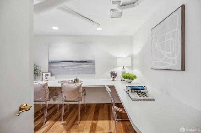 25 Roselyn Ter, San Francisco, CA 94118 - office with built in study area, hardwood / wood-style floors, recessed lighting, and track lighting