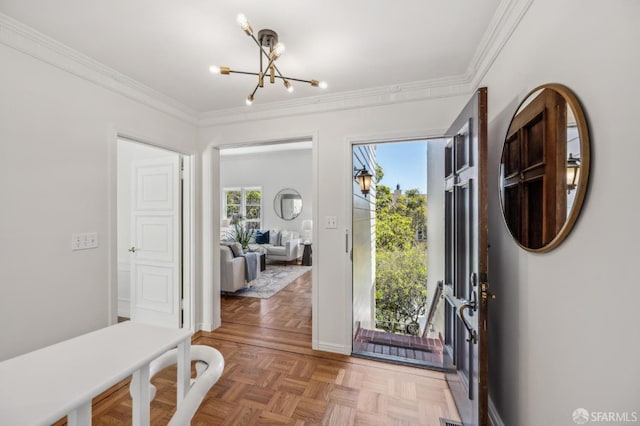 25 Roselyn Ter, San Francisco, CA 94118 - entrance foyer with a chandelier and ornamental molding