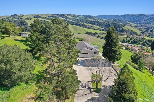 birds eye view of property with a mountain view