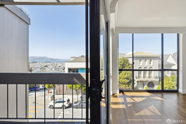 interior space featuring a mountain view