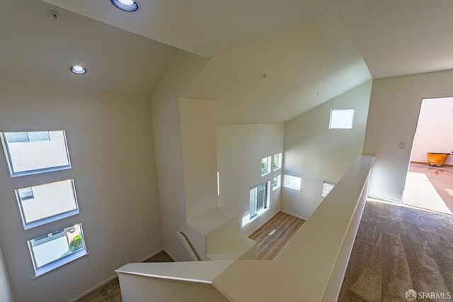 981 Asilomar Ter Unit 1, Sunnyvale, CA 94086 - stairs featuring lofted ceiling and recessed lighting