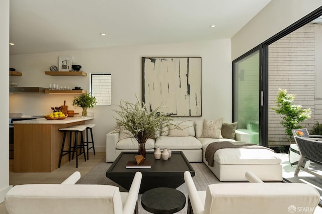 living area featuring light wood-type flooring