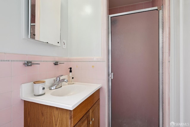 1874 34th Ave, San Francisco, CA 94122 - full bath with vanity, a shower stall, and tile walls
