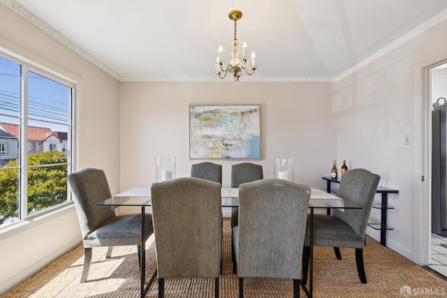 1874 34th Ave, San Francisco, CA 94122 - carpeted dining room featuring a chandelier, crown molding, and lofted ceiling