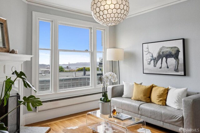 1250 Vallejo St Unit 9, San Francisco, CA 94109 - living area featuring crown molding, healthy amount of natural light, and wood finished floors