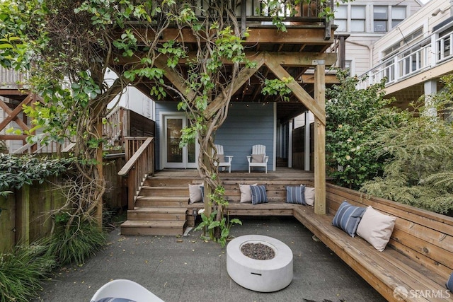 view of patio with french doors and a wooden deck