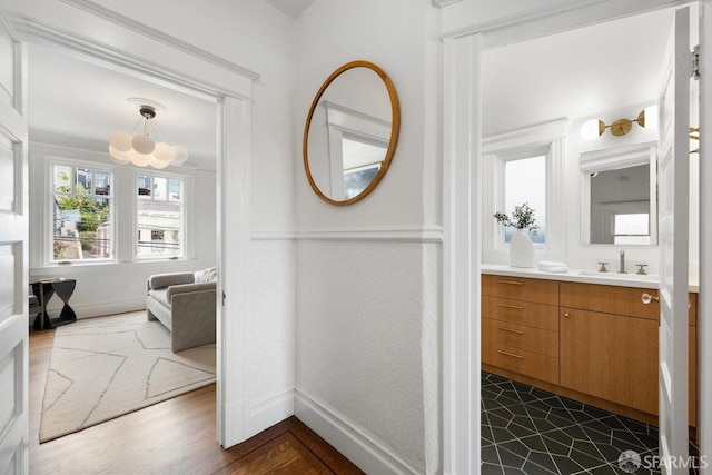 bathroom featuring vanity and wood finished floors