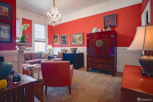 772-774 14th St, San Francisco, CA 94114 - living area featuring a chandelier, wainscoting, and light carpet