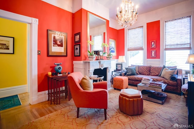 772-774 14th St, San Francisco, CA 94114 - living room with a chandelier, wood finished floors, a fireplace, and wainscoting