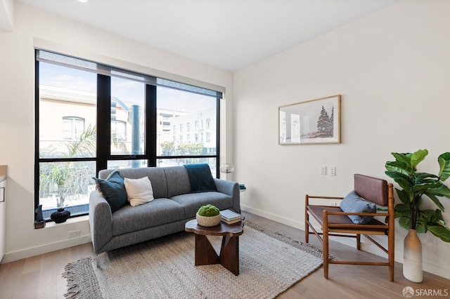 living area with baseboards and light wood-style floors