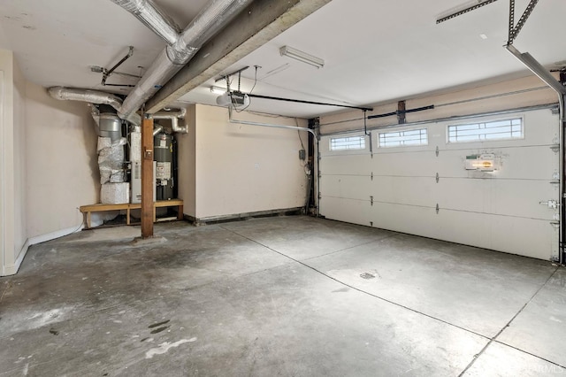 garage featuring a garage door opener and gas water heater