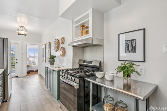 1371-1373 16th Ave, San Francisco, CA 94122 - kitchen featuring stainless steel appliances, range hood, tasteful backsplash, and light countertops