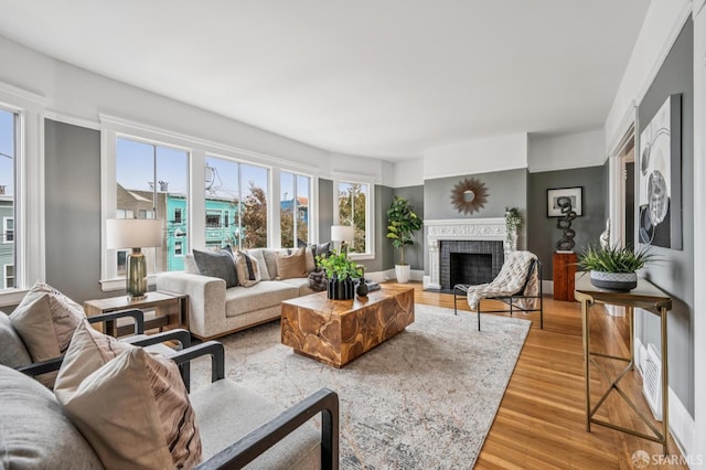 1371-1373 16th Ave, San Francisco, CA 94122 - living room featuring wood finished floors and a brick fireplace
