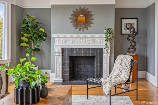 1371-1373 16th Ave, San Francisco, CA 94122 - living room with wood finished floors, ornamental molding, and a tiled fireplace