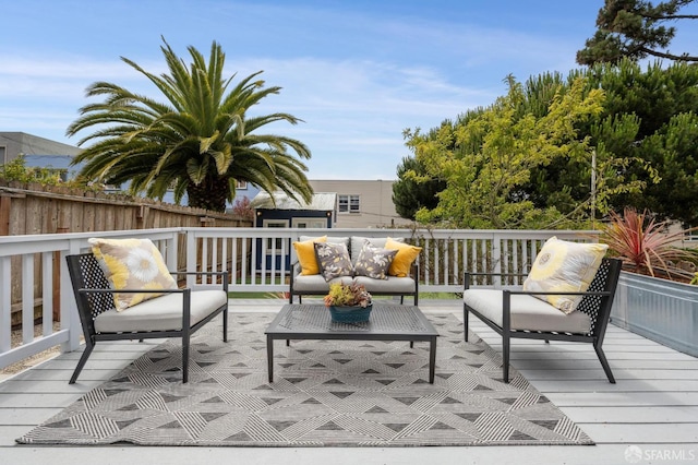 1371-1373 16th Ave, San Francisco, CA 94122 - wooden deck featuring outdoor lounge area and a storage unit