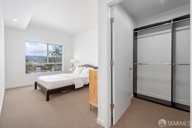 carpeted bedroom featuring a closet