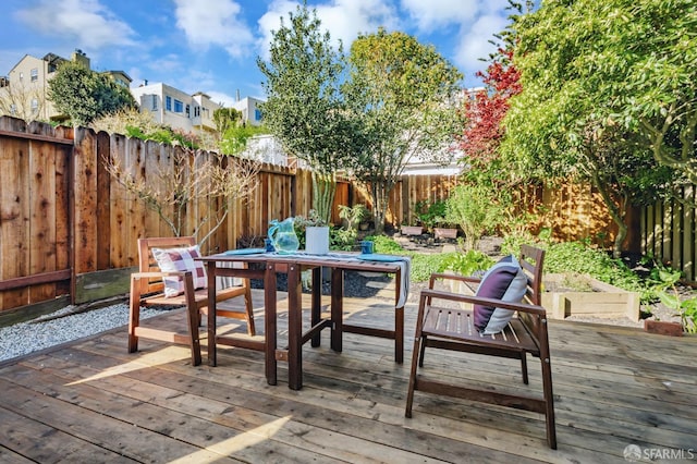 deck with a fenced backyard