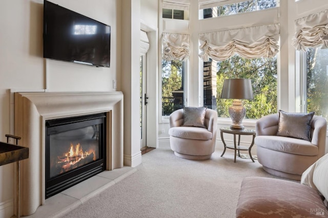 interior space featuring light colored carpet and a healthy amount of sunlight