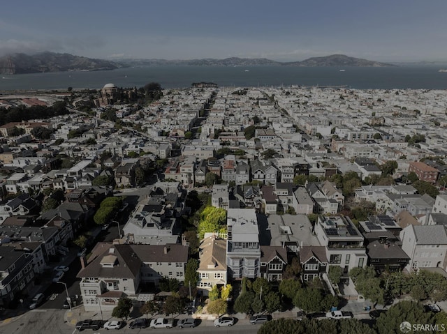 drone / aerial view featuring a mountain view