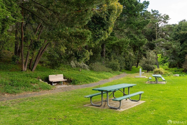 view of property's community with a lawn