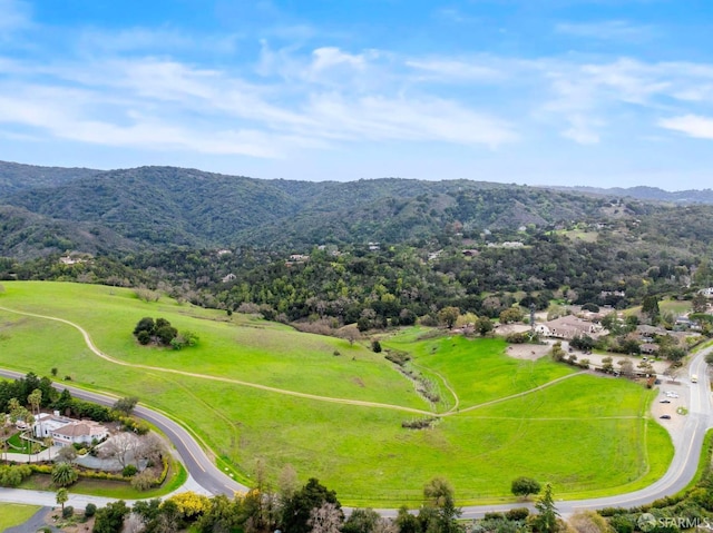 drone / aerial view featuring a mountain view