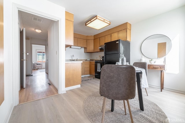 262 Topeka Ave, San Francisco, CA 94124 - kitchen featuring light countertops, light wood-type flooring, black appliances, baseboards, and a sink