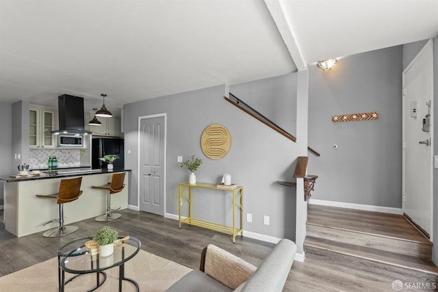 388 Imperial Way Unit 2, Daly City, CA 94015 - living room with stairway, wood finished floors, and baseboards