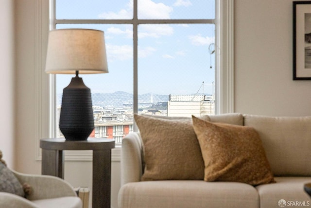 living area with a view of city