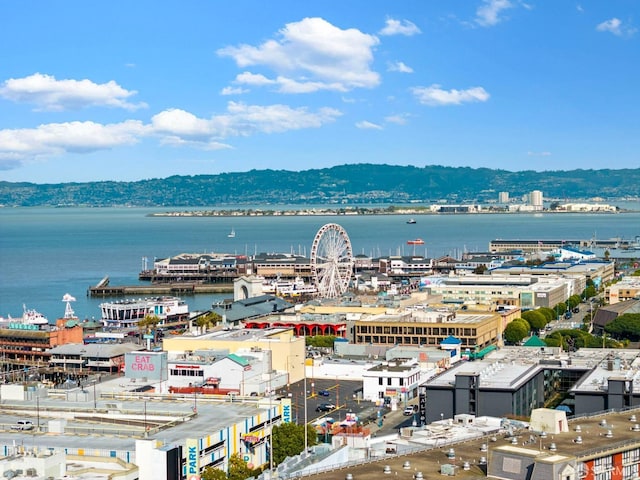 view of water feature with a view of city