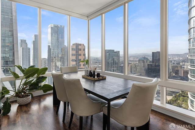 sunroom featuring a view of city