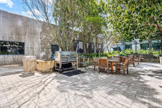 view of patio / terrace with grilling area and a pergola