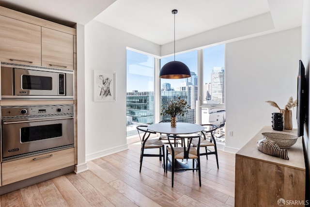 dining area with light hardwood / wood-style flooring