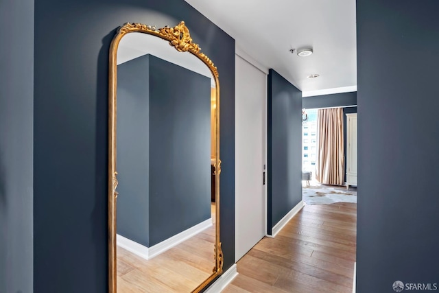 corridor with hardwood / wood-style floors