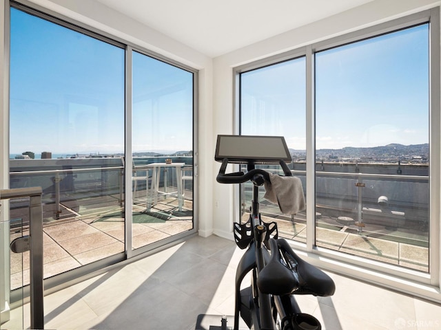 workout area featuring a mountain view