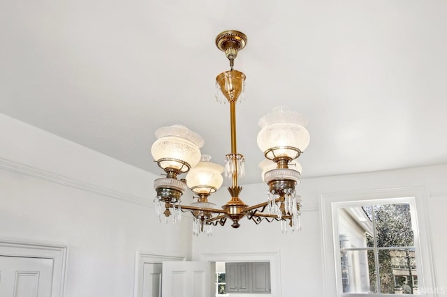 details with a notable chandelier