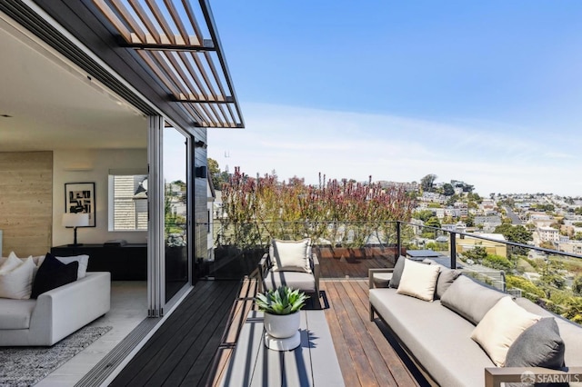 wooden deck featuring an outdoor hangout area