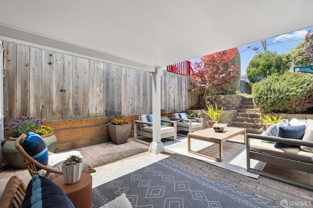 46 Otsego Ave, San Francisco, CA 94112 - view of patio / terrace with an outdoor living space and stairway