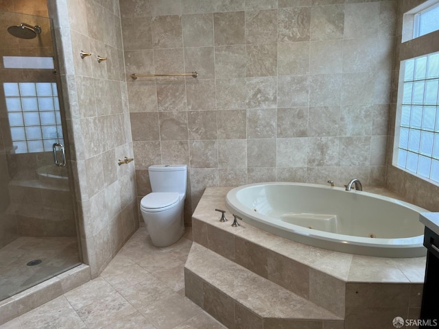 183 Lakeshore Dr, San Francisco, CA 94132 - bathroom featuring tile walls, a whirlpool tub, a stall shower, and toilet