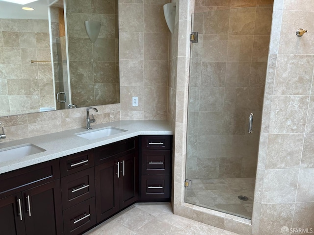 183 Lakeshore Dr, San Francisco, CA 94132 - bathroom with a sink, decorative backsplash, and a stall shower