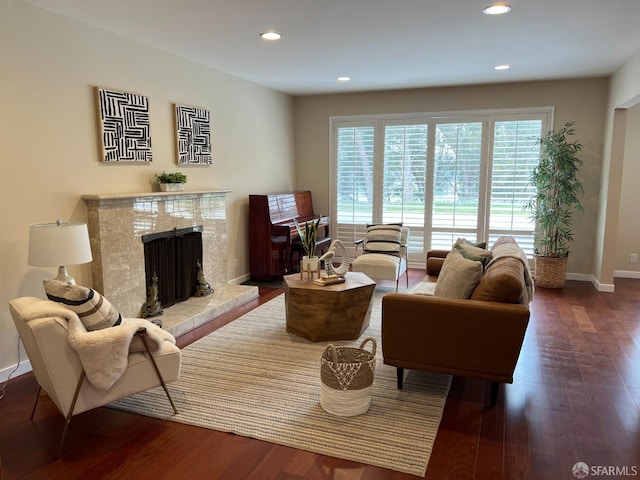 183 Lakeshore Dr, San Francisco, CA 94132 - living room featuring recessed lighting, wood finished floors, and a high end fireplace